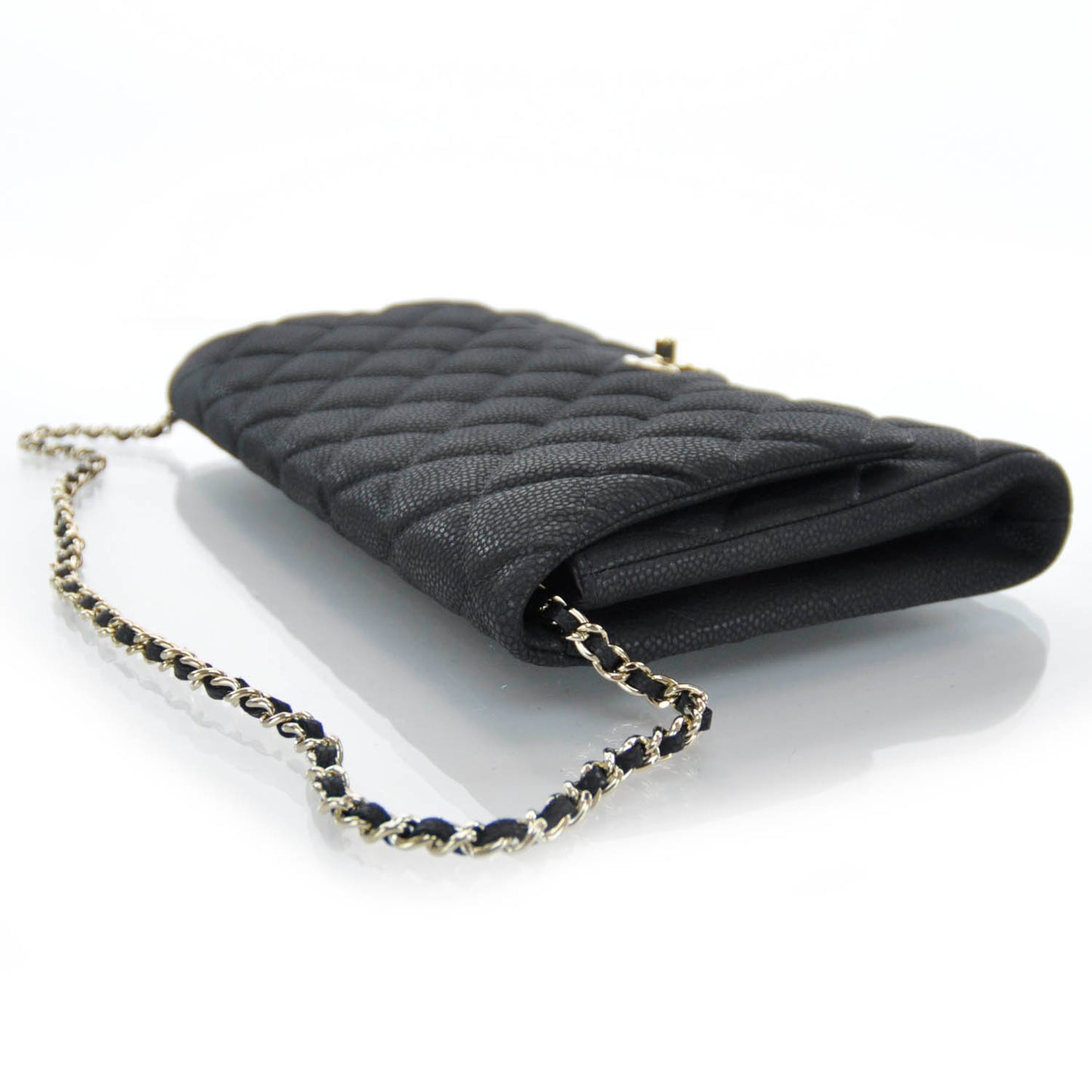 Iridescent Caviar Quilted Clutch Flap Black
