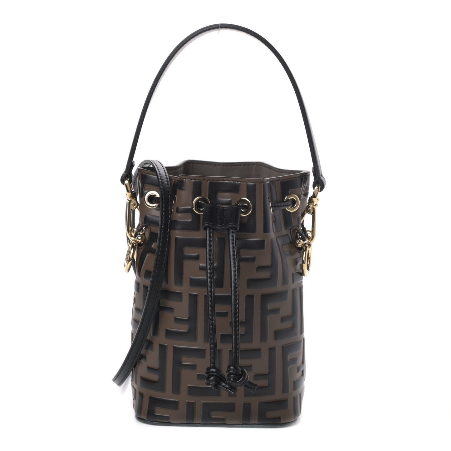 Vitello Liberty F is Fendi Bi-Color FF 1974 Embossed Mini Mon Tresor Bucket Bag Maya Black