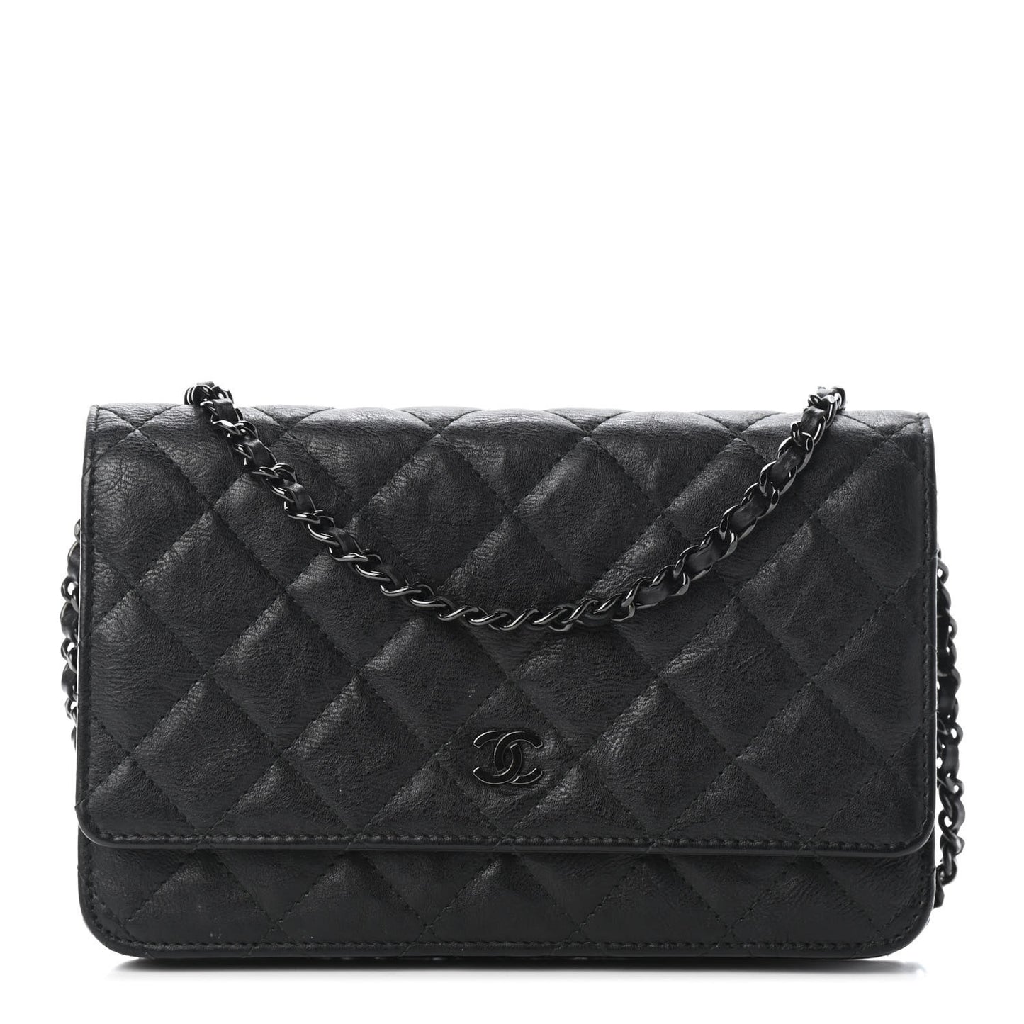 Crumpled Calfskin Quilted Wallet On Chain WOC So Black