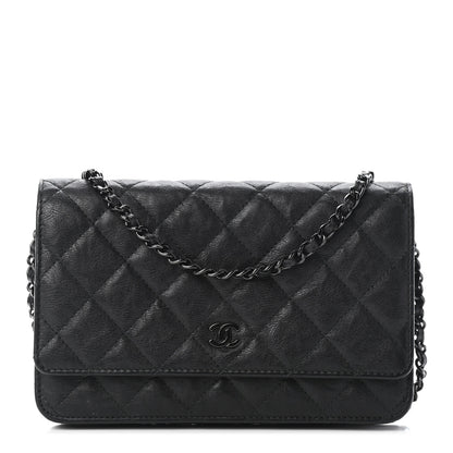 Chanel Crumpled Calfskin Quilted Wallet On Chain WOC So Black 1 of 6