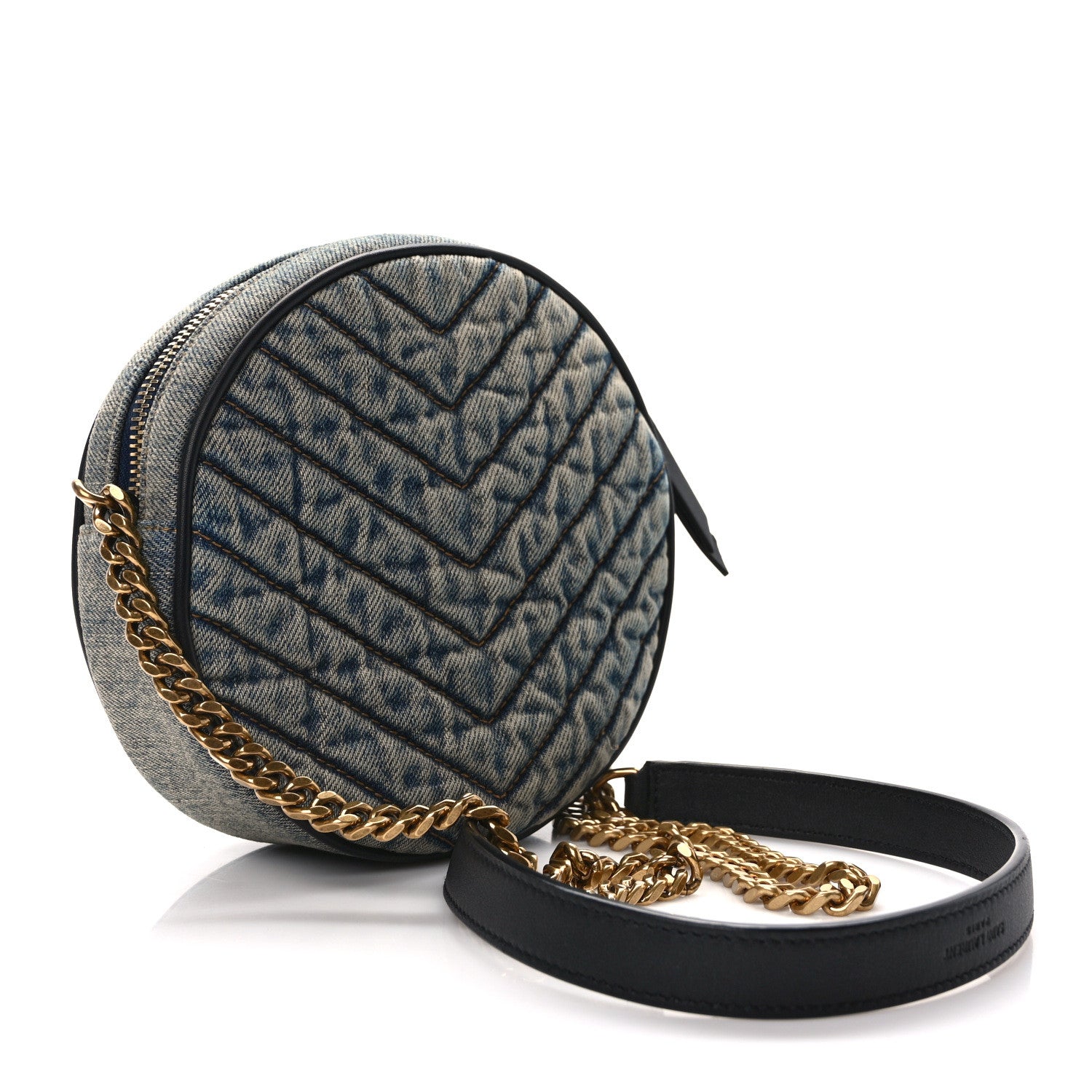 Saint Laurent Denim Quilted Monogram Round Crossbody Bag Rodeo Blue 3 of 10
