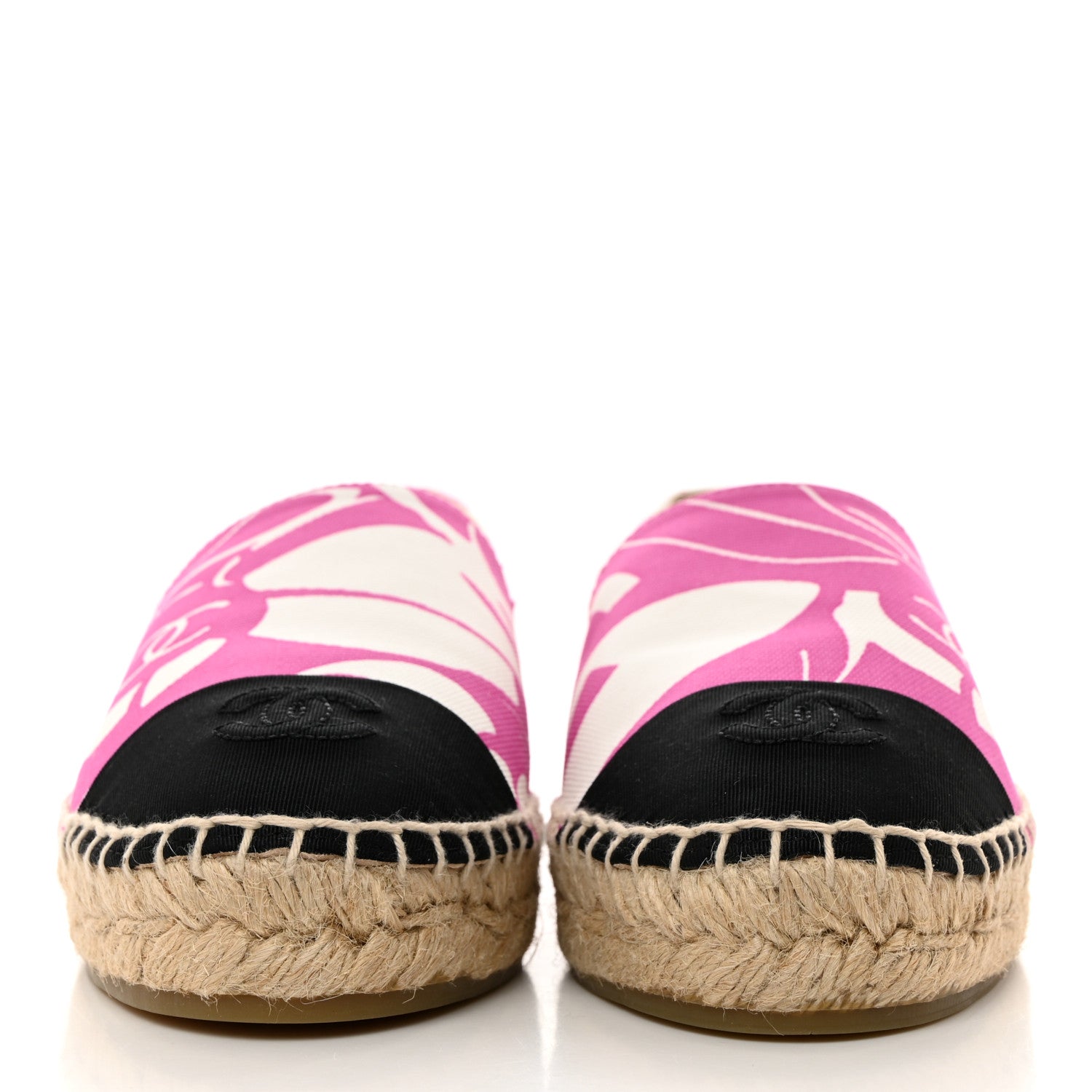Chanel Cotton Grosgrain CC Printed Espadrilles 38 Pink Ecru Black 2 of 7