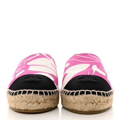 Chanel Cotton Grosgrain CC Printed Espadrilles 38 Pink Ecru Black 2 of 7