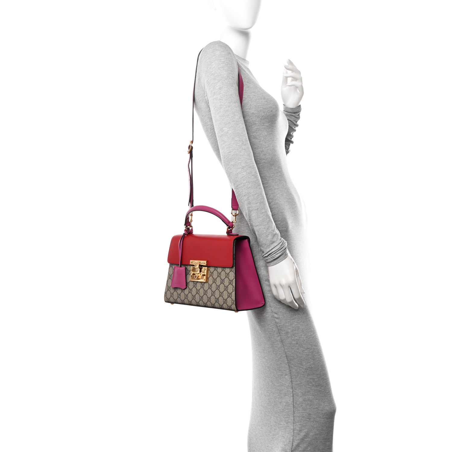 Gucci GG Supreme Monogram Calfskin Small Padlock Top Handle Bag Beige Hibiscus Red New Rosette 2 of 10
