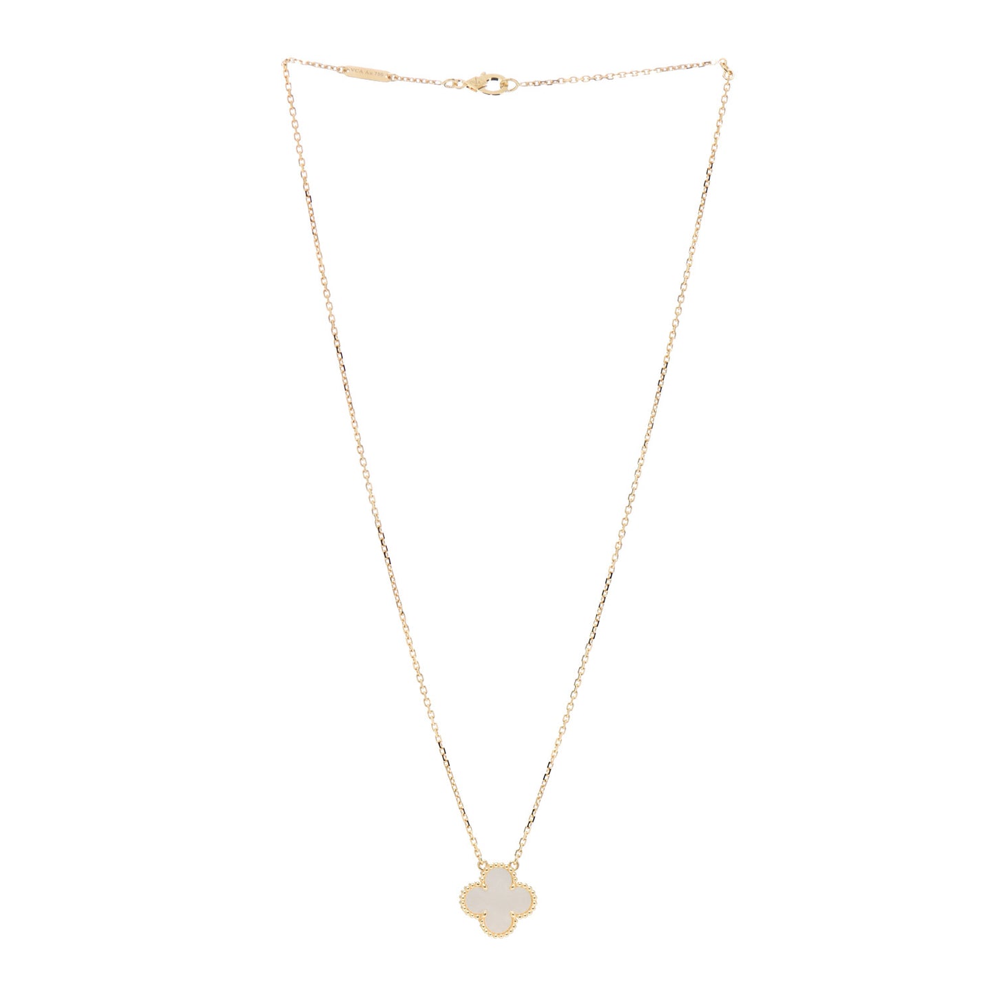 18K Yellow Gold Mother of Pearl Vintage Alhambra Pendant Necklace