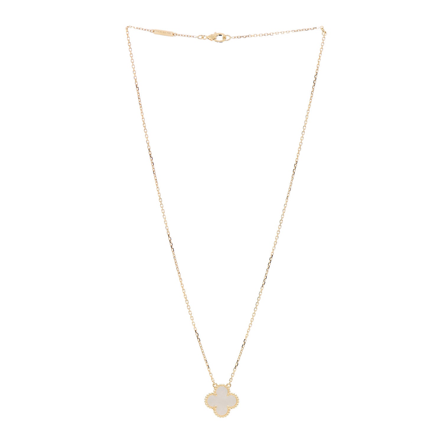 Van Cleef & Arpels 18K Yellow Gold Mother of Pearl Vintage Alhambra Pendant Necklace 3 of 5