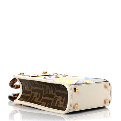 Fendi Glazed Fabric Vitello King Plexiglass FF 1974 Logo Hairdo Girls Inlay Mini Fendi Sunshine Shopper Tote Mogano Panna Multicolor 4 of 9