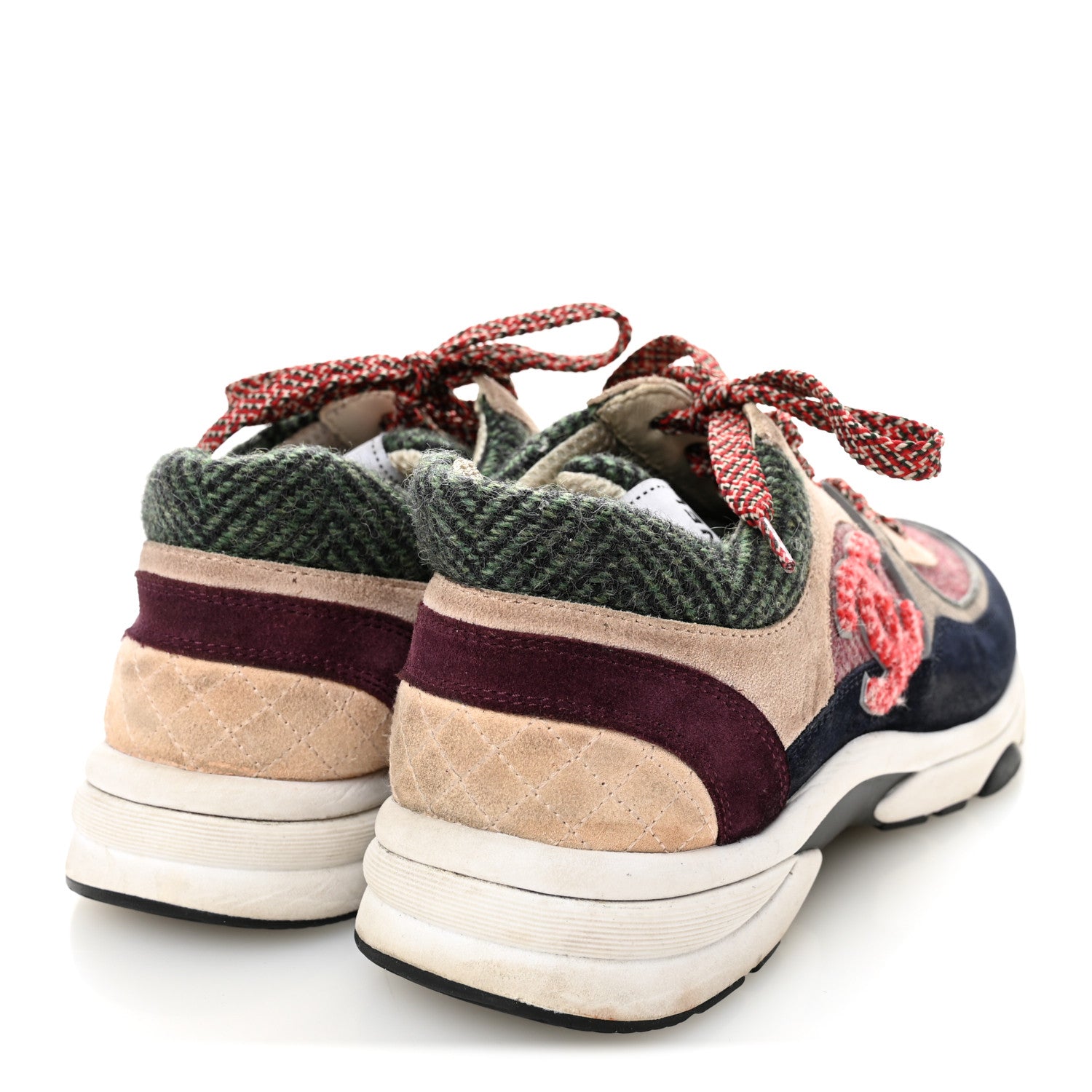 Chanel Tweed Suede CC Sneakers 38.5 Navy Red Multicolor 1807831