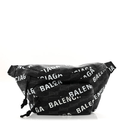 Balenciaga Coated Canvas BB Monogram Allover Logo Medium Signature Beltpack Black Grey White Black Grey White 1 of 9