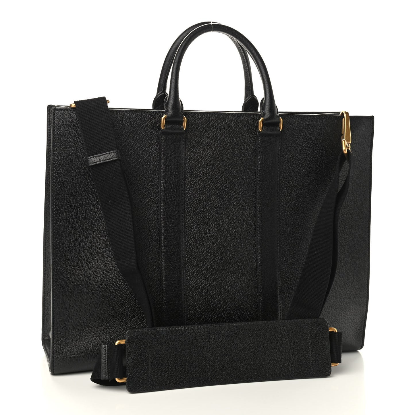 Grained Calfskin Web Top Handle Tote Black