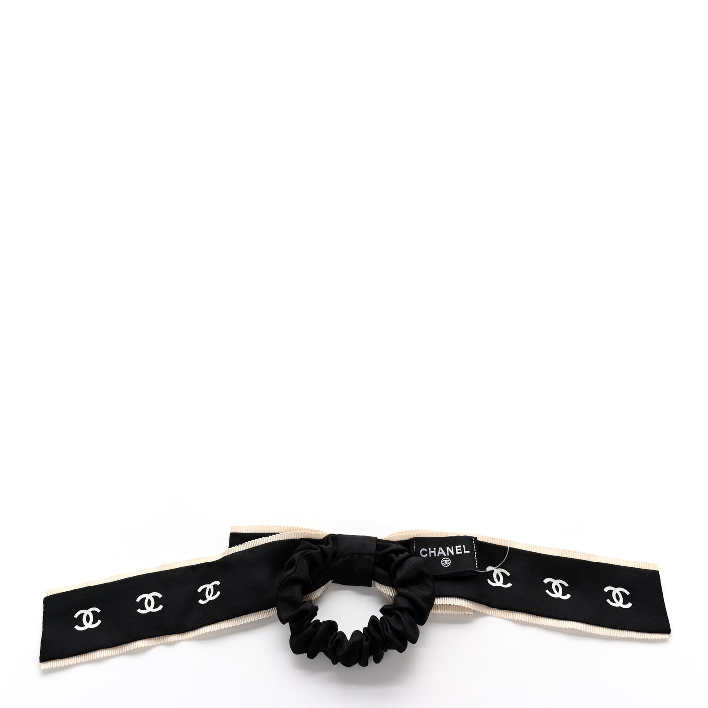 Silk CC Hair Tie Black Ecru