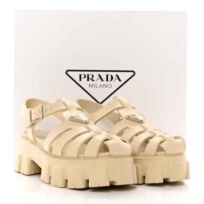 Prada Foam Rubber Metal Triangle Logo Monolith 55mm Cage Sandals 41 Quarzo 14 of 14