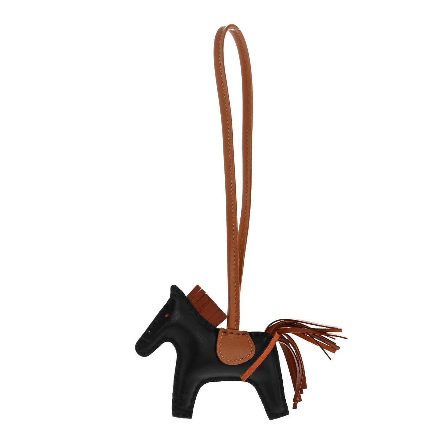 Milo Lambskin Grigri Rodeo Horse Bag Charm PM Black Sienne Gold