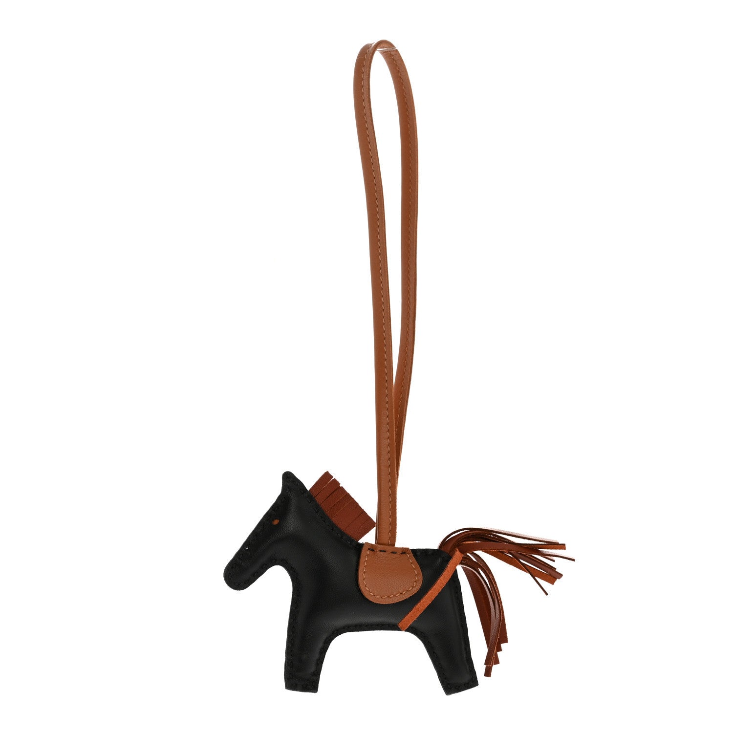 Hermes Milo Lambskin Grigri Rodeo Horse Bag Charm PM Black Sienne Gold 1 of 3