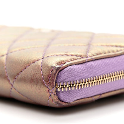 Chanel Iridescent Lambskin Quilted Large Gusset Zip Around Wallet Purple 9 of 11