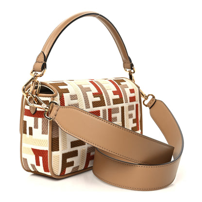Fendi Canvas Vitello Seta FF Embroidered Baguette Grezzo Soft Gold Multicolor 2 of 9