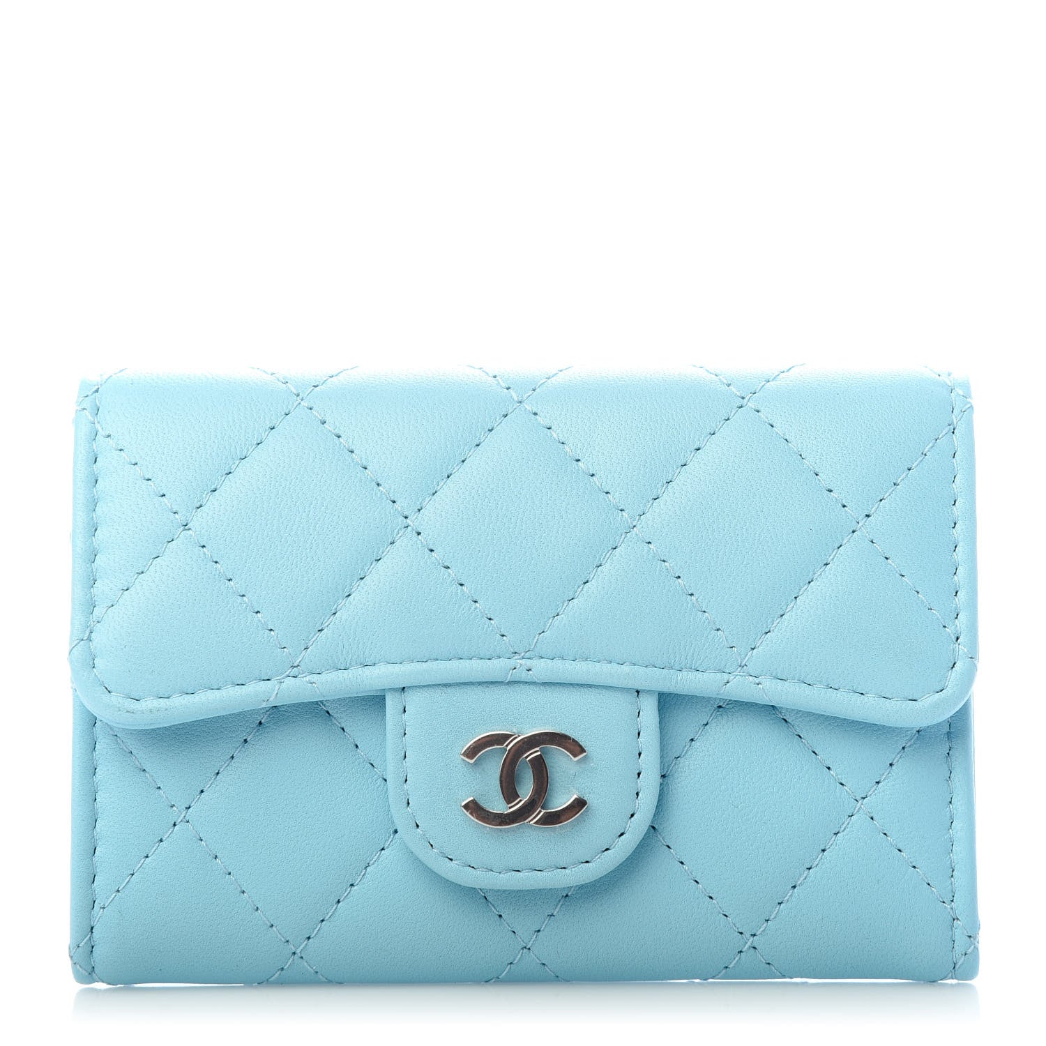 Chanel Lambskin Quilted Flap Card Holder Wallet Neon Blue 1 of 8