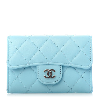 Chanel Lambskin Quilted Flap Card Holder Wallet Neon Blue 1 of 8