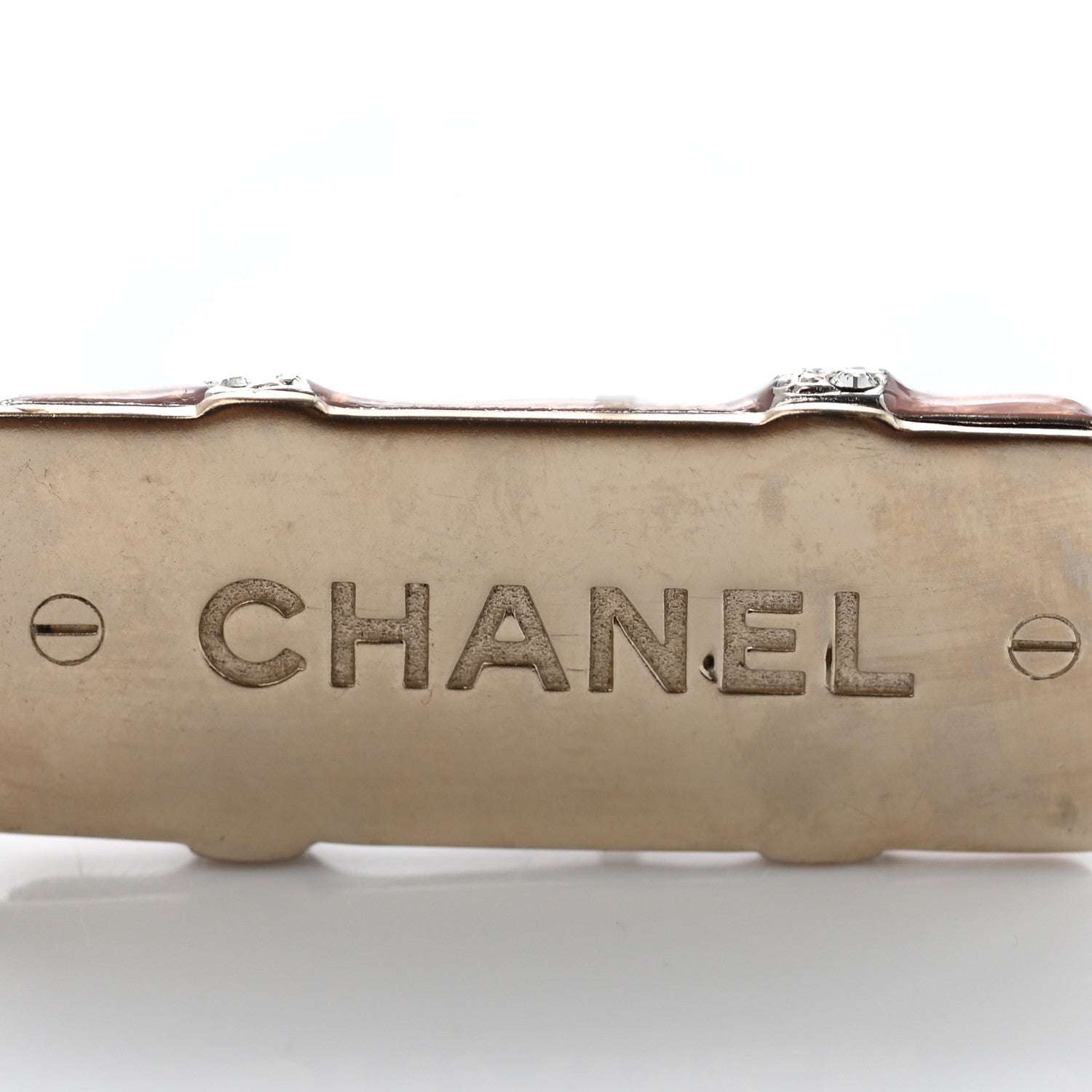 Chanel Hammered Metal Crystal CC Drop Earrings Pink Gold Silver 4 of 5