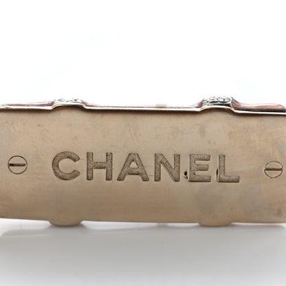 Chanel Hammered Metal Crystal CC Drop Earrings Pink Gold Silver 4 of 5