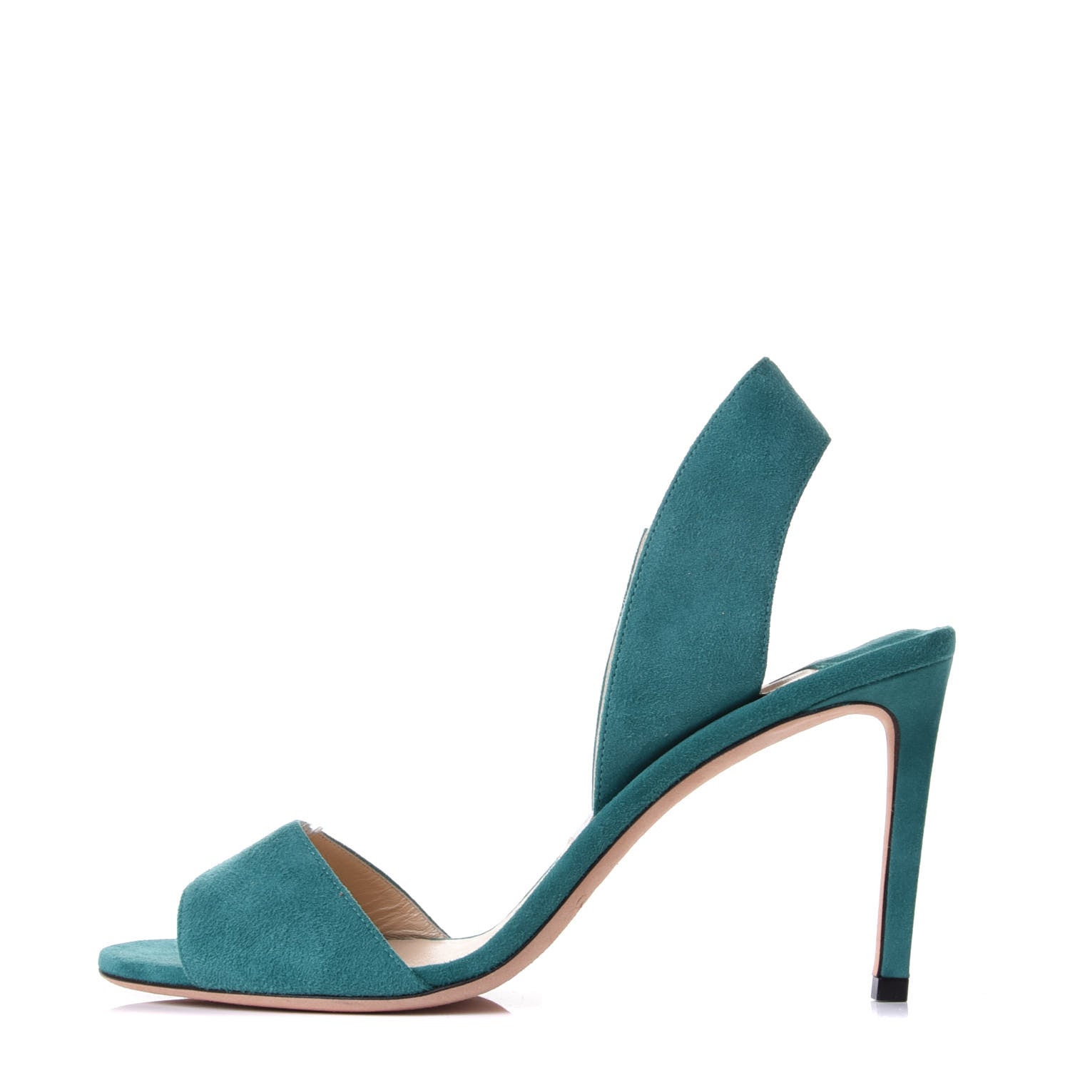Jimmy Choo Suede Peep Toe Sandals 39.5 Emerald 1 of 9
