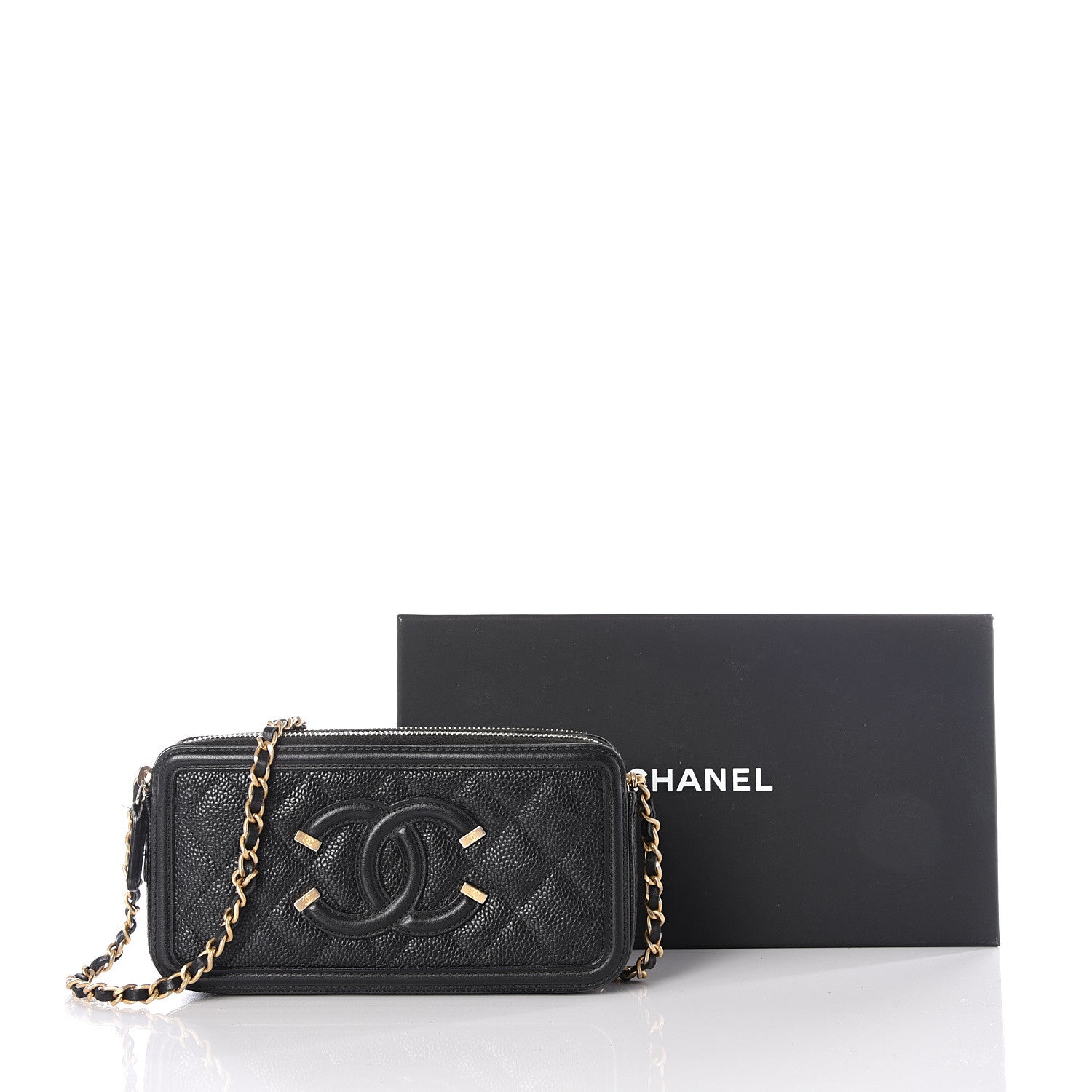 Chanel Caviar Quilted CC Filigree Clutch With Chain Black 10 of 10