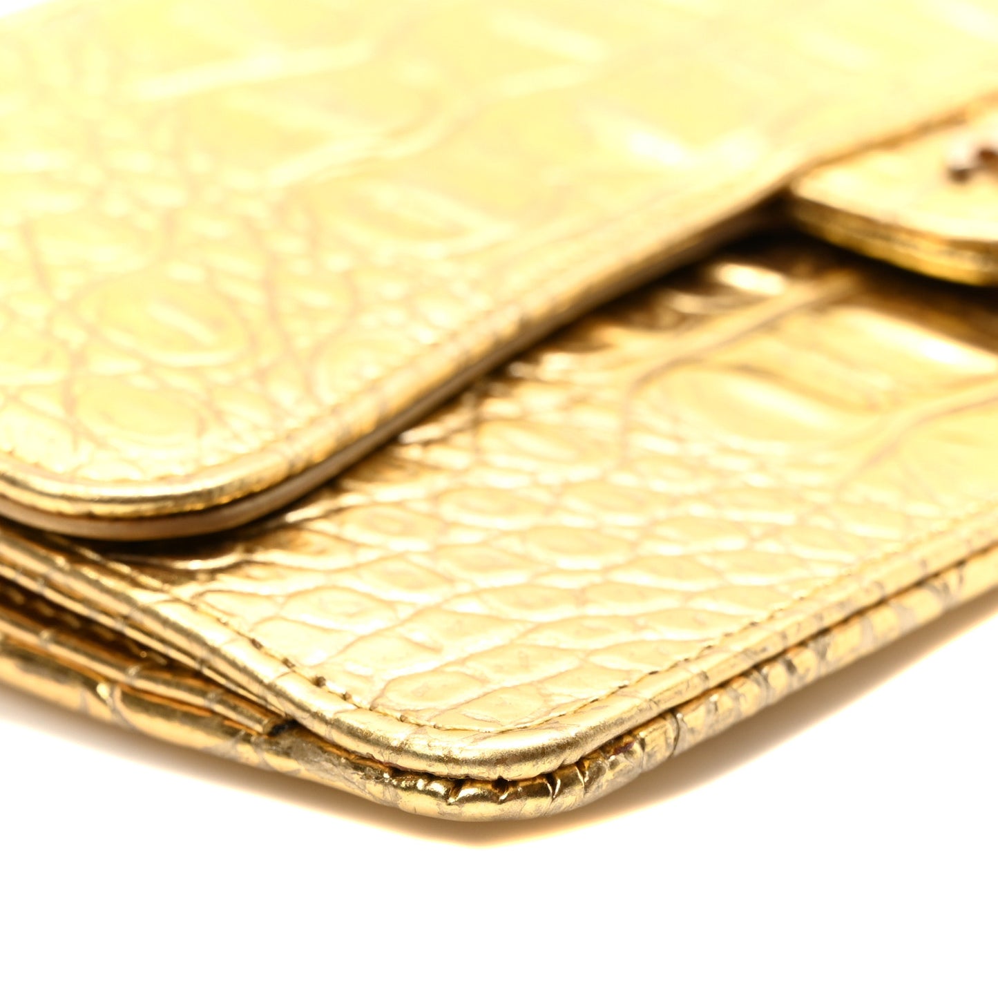 Calfskin Crocodile Embossed Cocodile Pouch With Chain Handle Gold