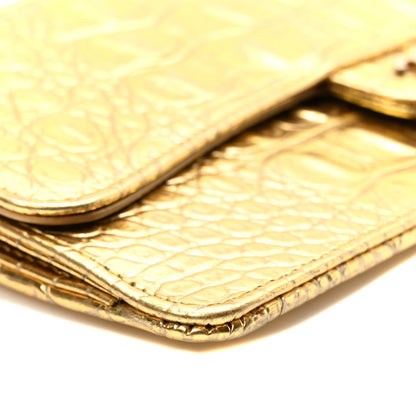 Chanel Calfskin Crocodile Embossed Cocodile Pouch With Chain Handle Gold 7 of 9