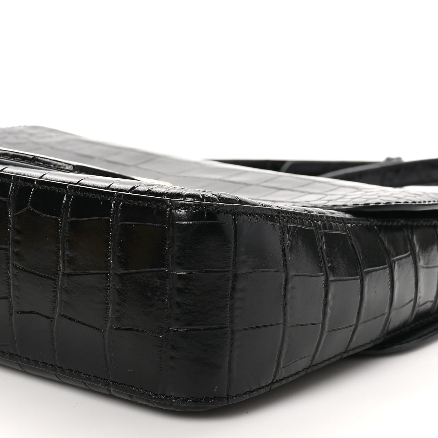 Calfskin Crocodile Embossed Small Nobile Shoulder Bag Black
