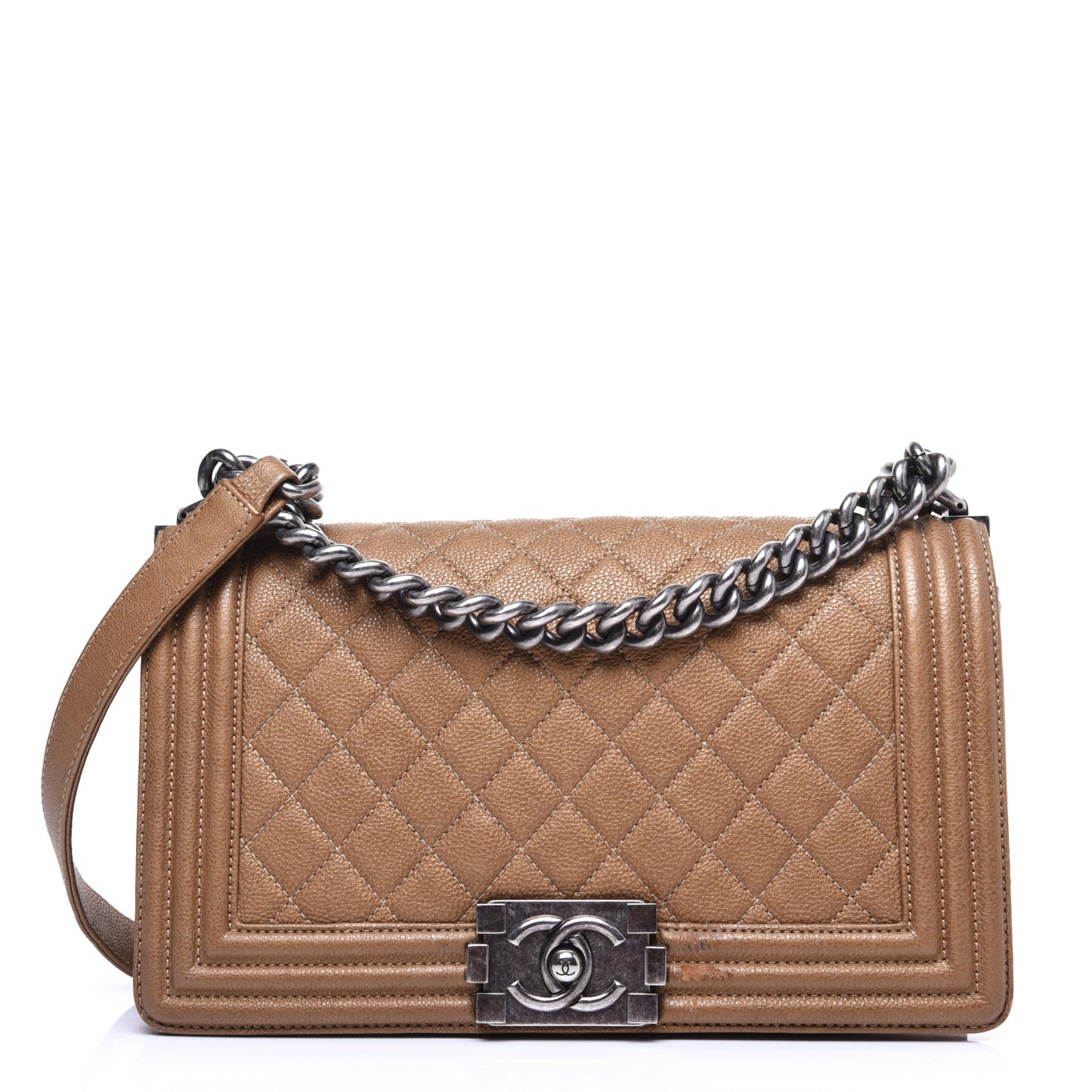 Caviar Quilted Medium Boy Flap Camel