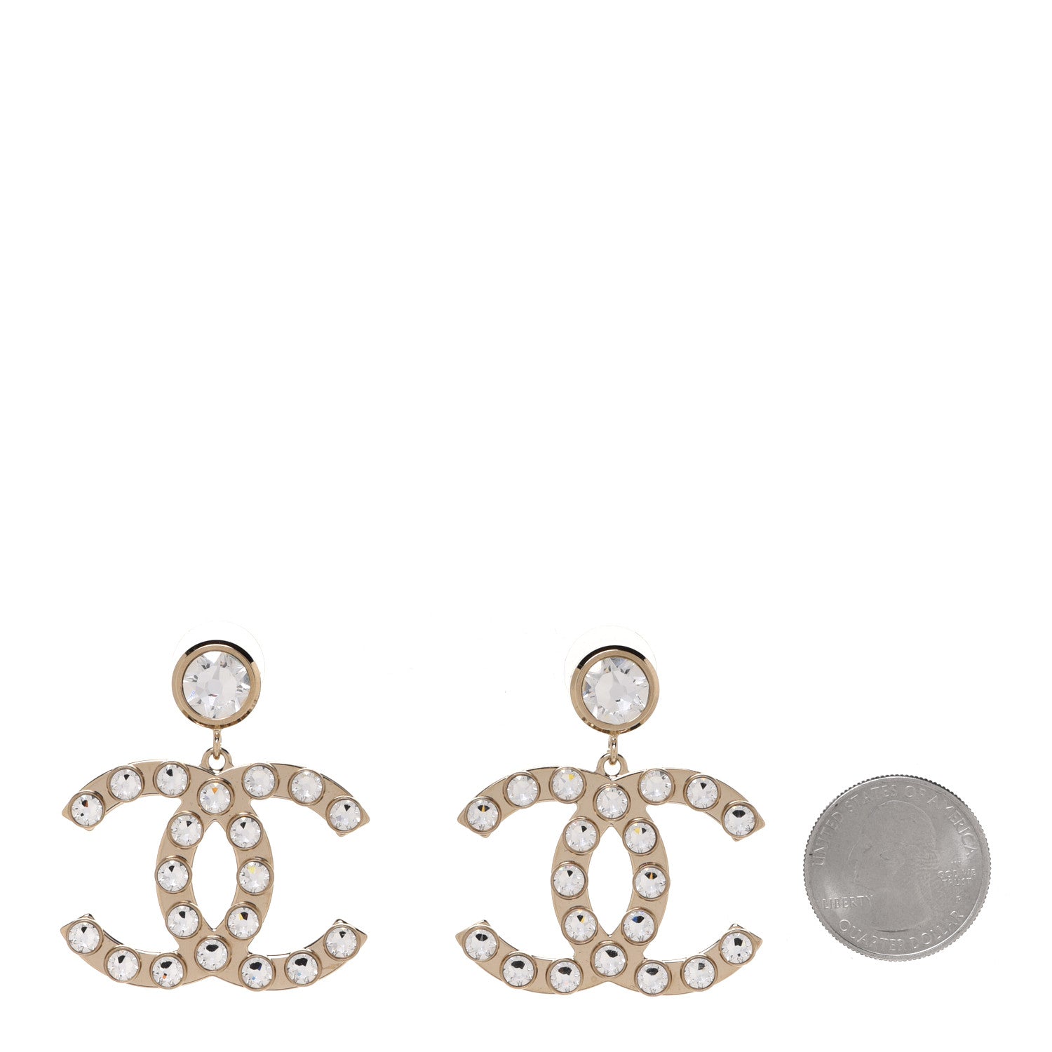Chanel Round Crystal CC Dangle Earrings Gold 2 of 5