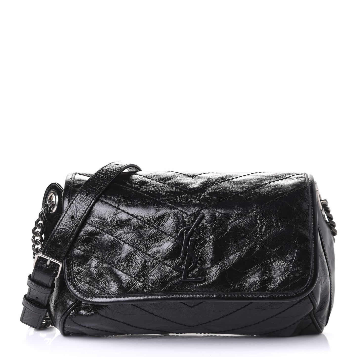 Crinkled Calfskin Matelasse Monogram Niki Body Bag Black