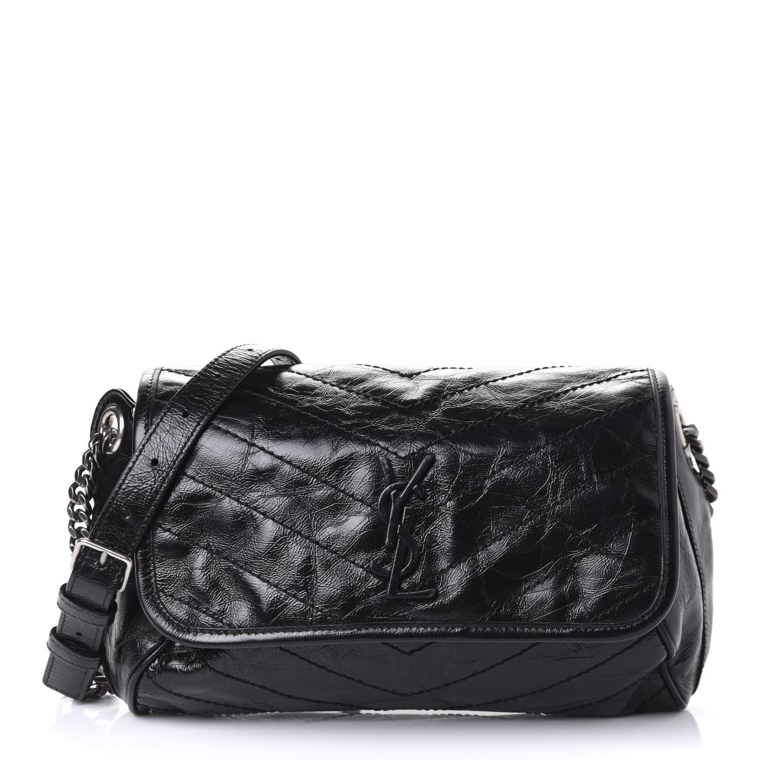 Saint Laurent Crinkled Calfskin Matelasse Monogram Niki Body Bag Black 1 of 4