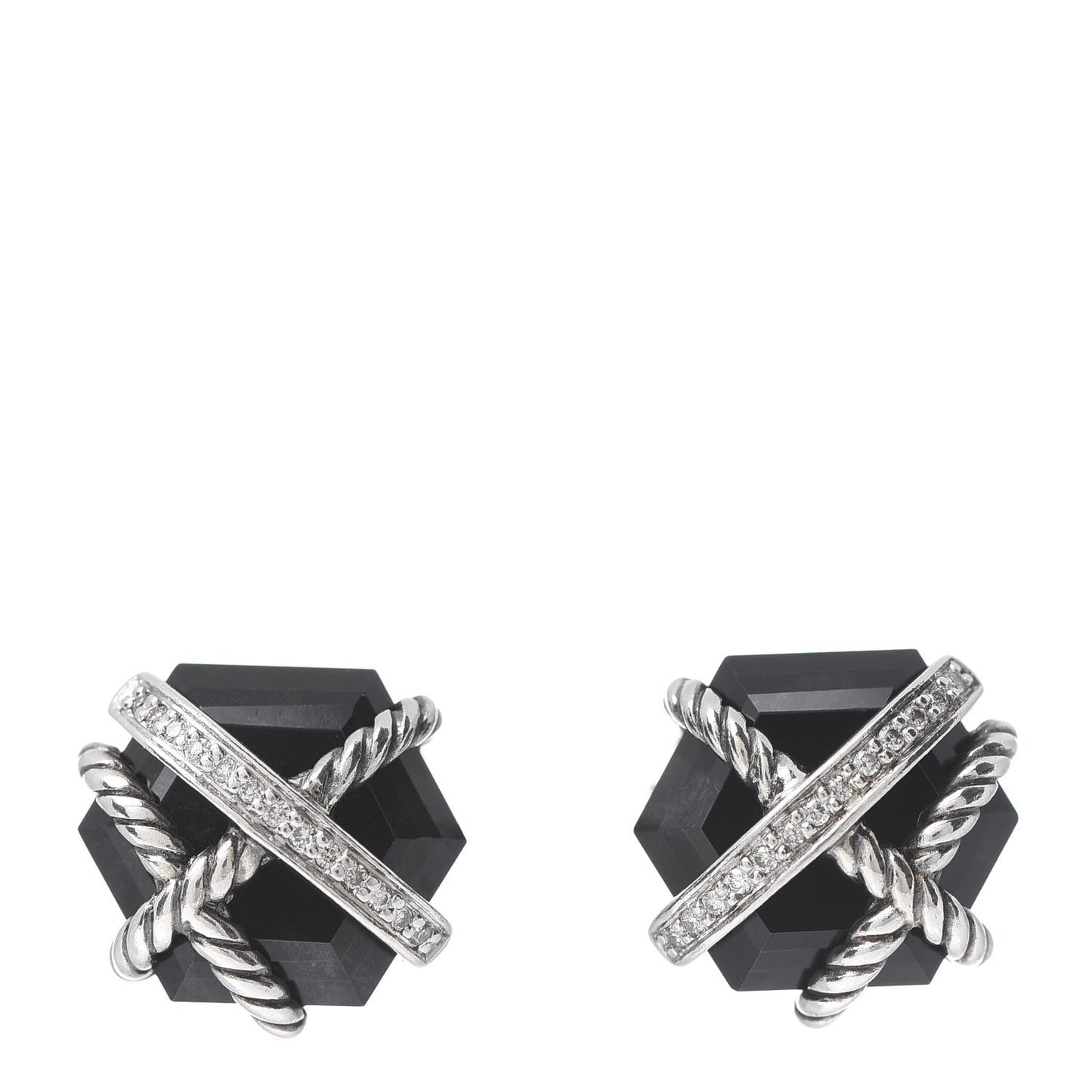 Sterling Silver Diamond Black Onyx 11mm Cable Wrap Earrings