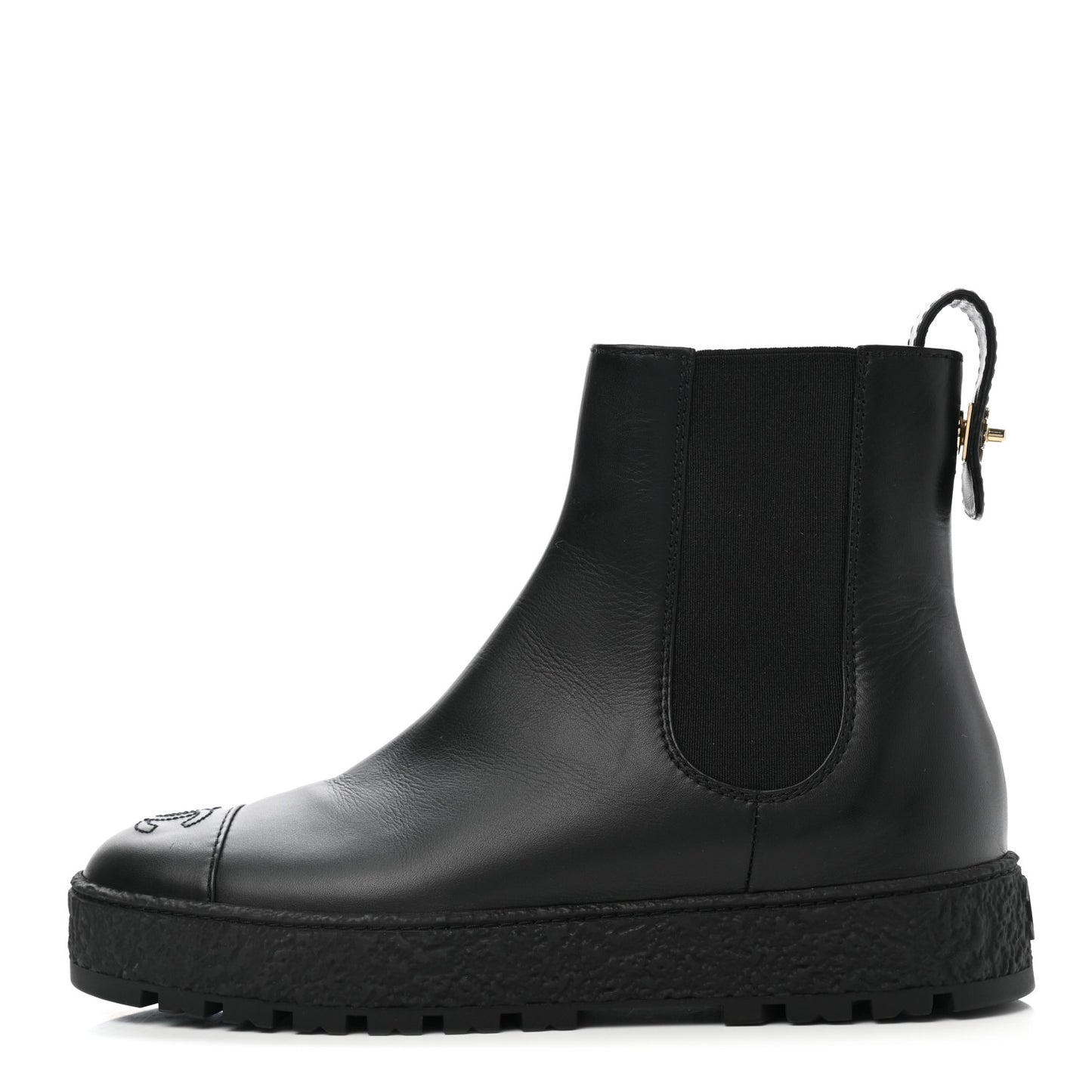 Calfskin Cap Toe CC Ankle Boots 38 Black