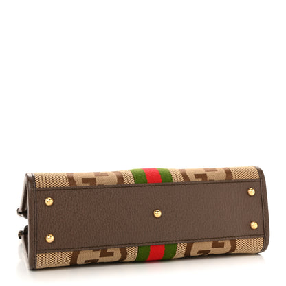 Gucci Monogram Jumbo GG Textured Dollar Calfskin Web Small Ophidia Slip Handle Tote Beige Ebony New Acero 4 of 11