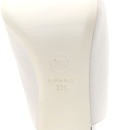 Chanel Grained Calfskin Snakeskin Cap Toe Mules 37.5 Ivory Silver 6 of 8