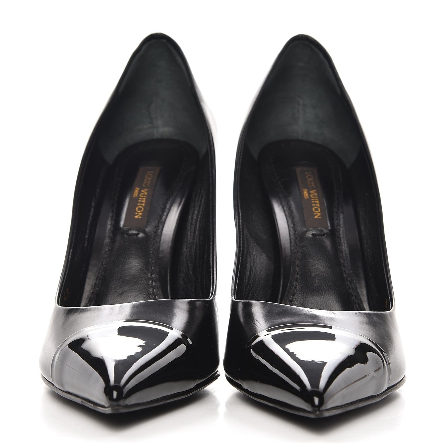 Patent Calfskin Cap Toe Pumps 35.5 Black