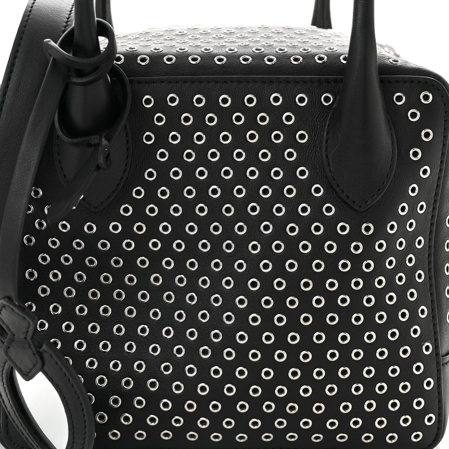 Calfskin Grommet Studded Top Handle Bag Black