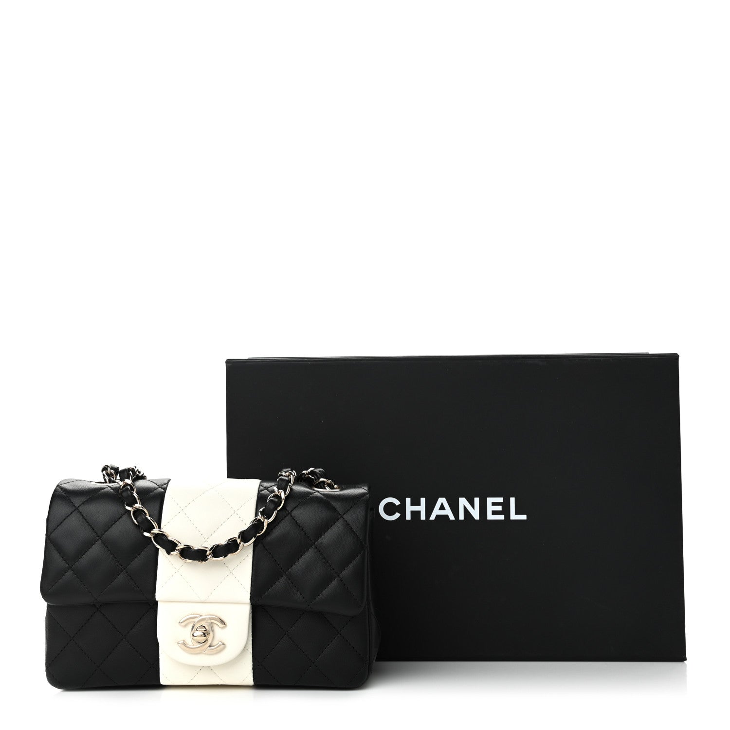 Chanel Lambskin Quilted Mini Rectangular Flap Black White 11 of 11
