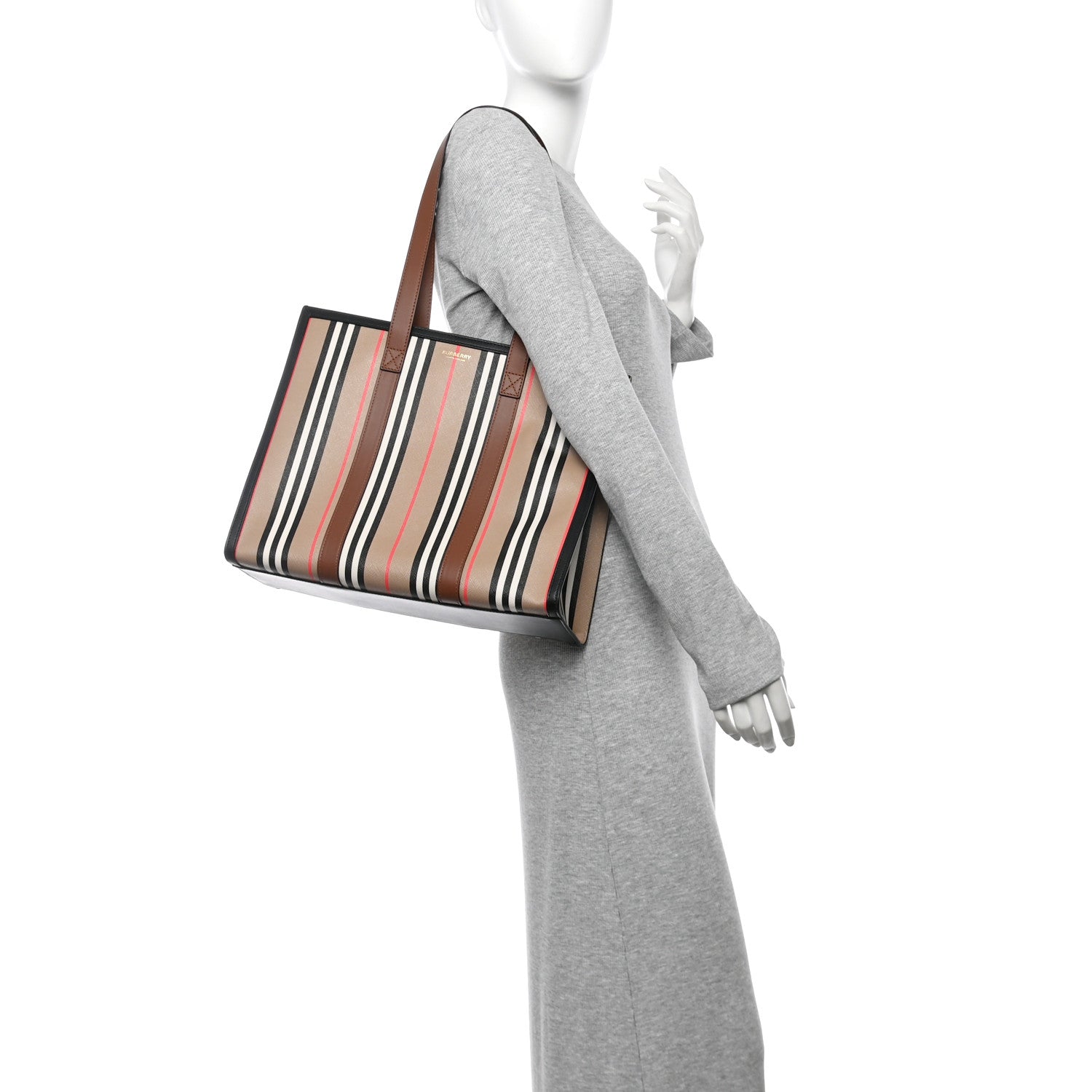 Burberry E-Canvas Stripe Book Tote Archive Beige 2 of 11