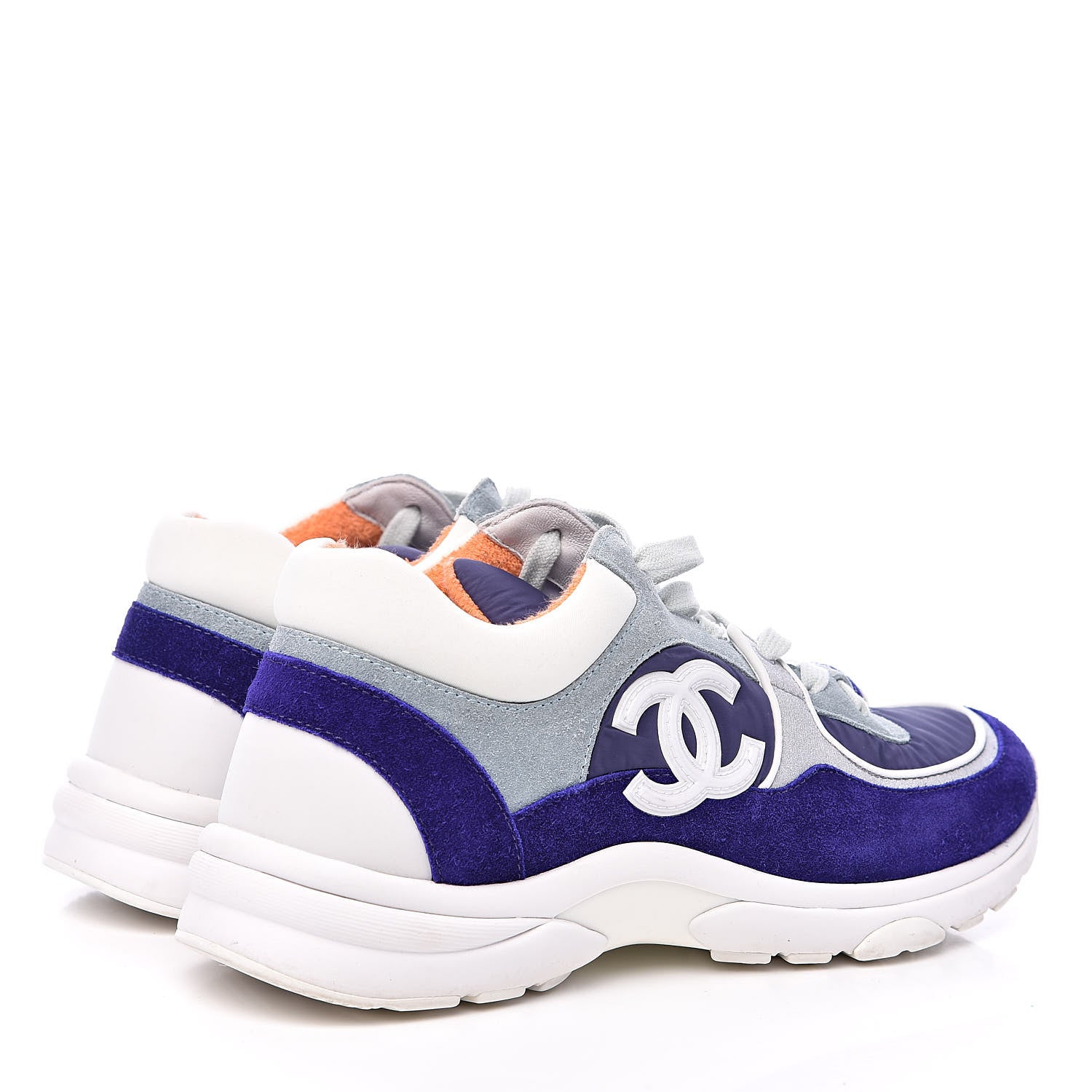 Chanel Nylon Lambskin Suede Calfskin Womens Logo Sneakers 39 Blue Coral 4 of 9