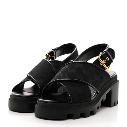 Gucci Monogram Granada Kid Trip 40/72mm Lug Sole Sandals 37 Black 3 of 9