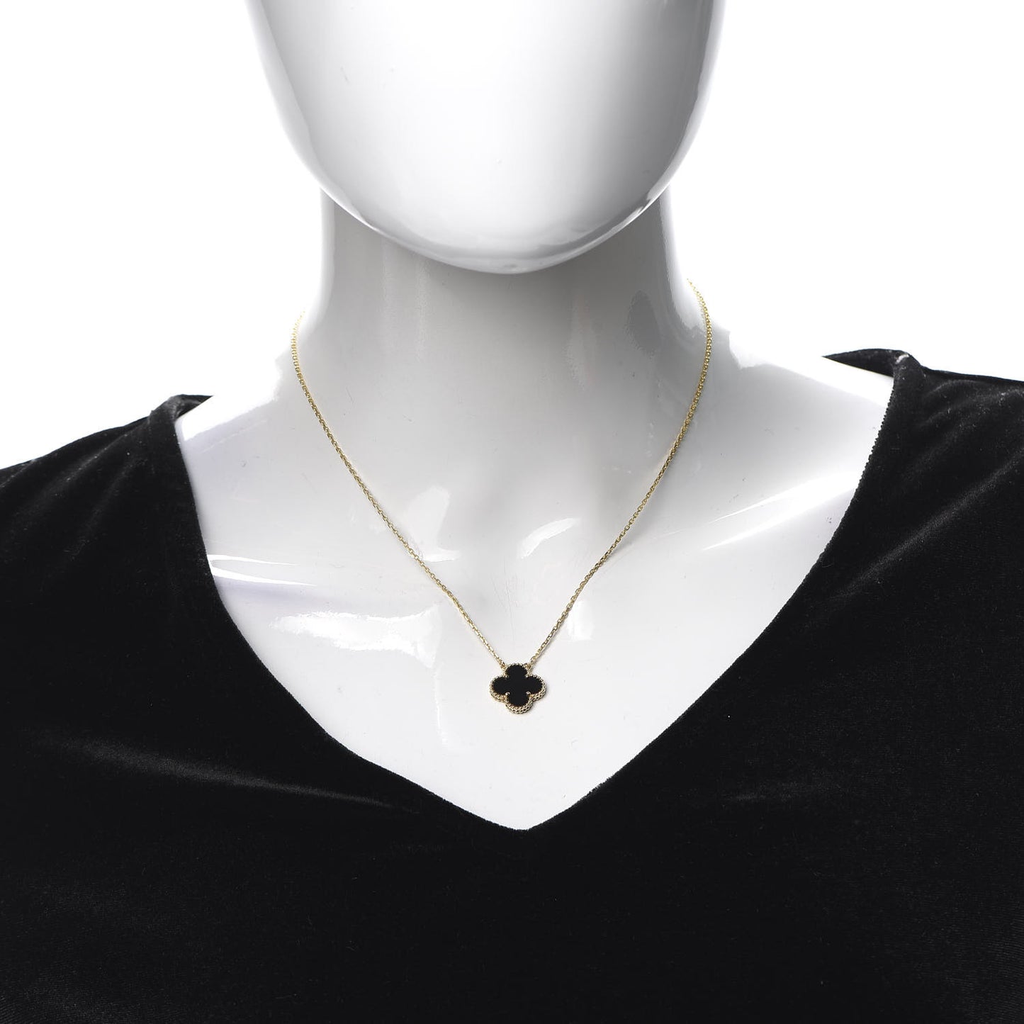 18K Yellow Gold Black Onyx Vintage Alhambra Pendant Necklace