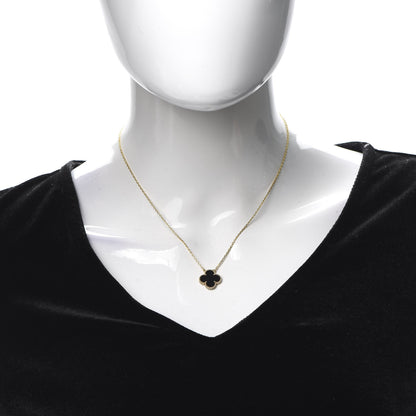 Van Cleef & Arpels 18K Yellow Gold Black Onyx Vintage Alhambra Pendant Necklace 2 of 5