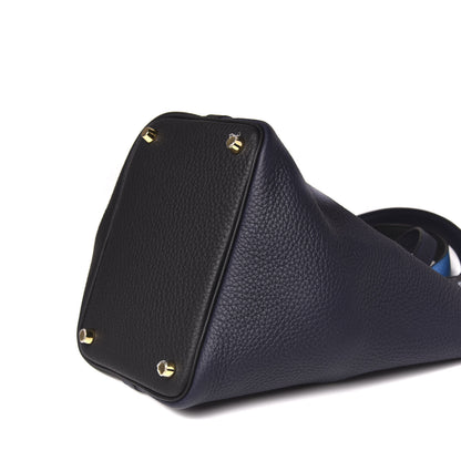 Hermes Taurillon Clemence Casaque Picotin Lock 18 PM Blue Nuit Black Bleu Frida 9 of 12