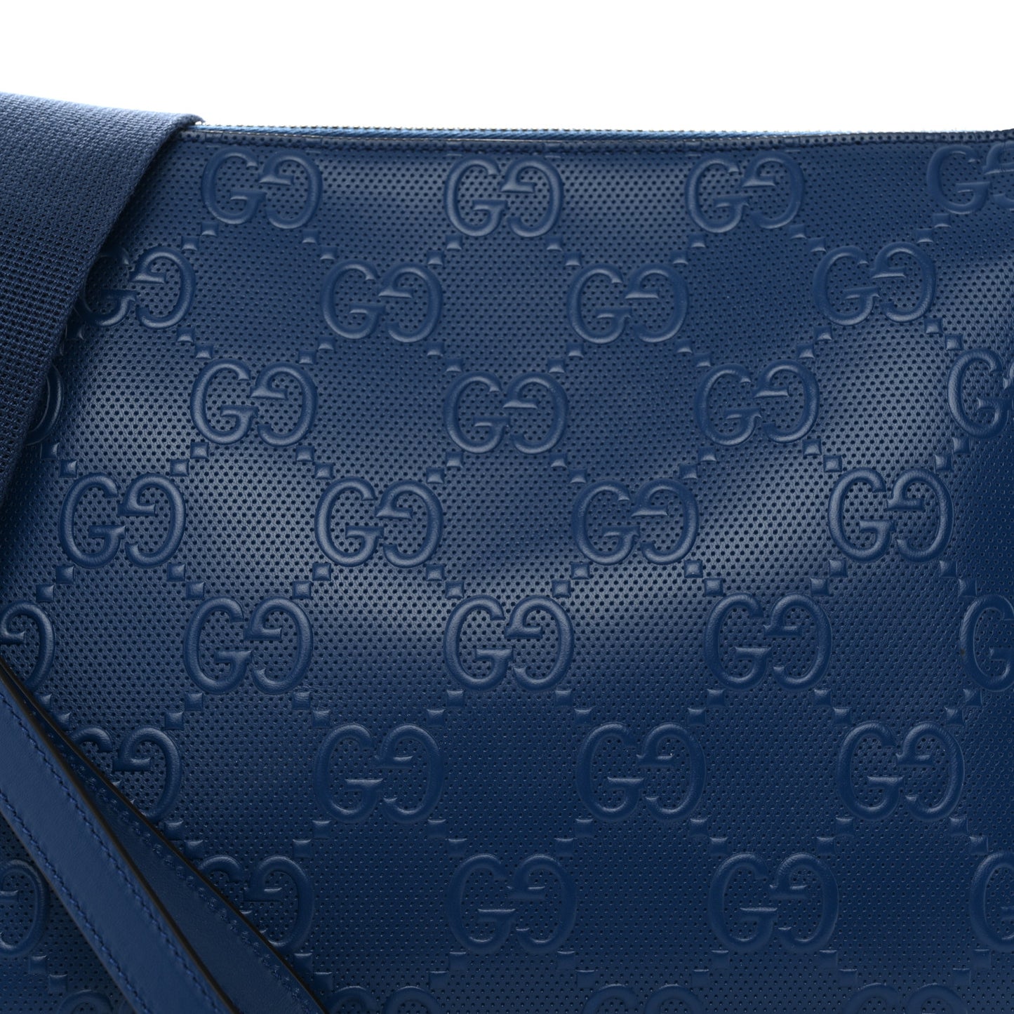 Calfskin GG Tennis Embossed Medium Wristlet Messenger Bag Intense Metal Blue
