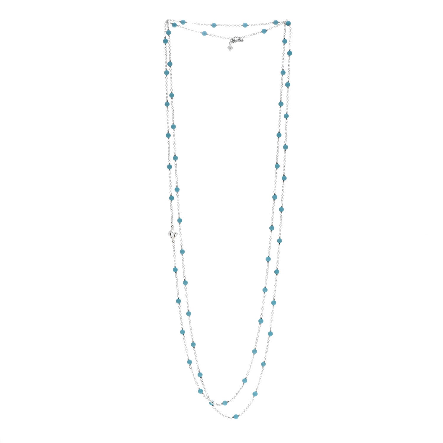 David Yurman Sterling SIlver Turquoise Long Bead Station Necklace 3 of 4