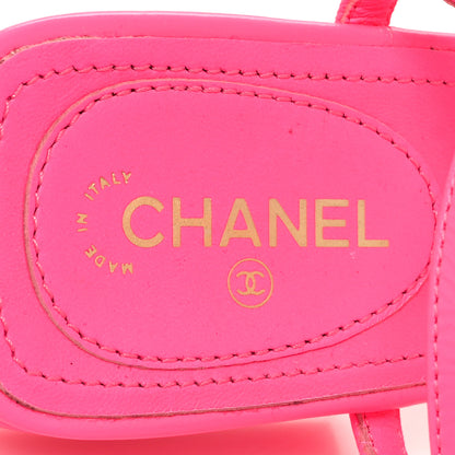 Chanel Shiny Lambskin Pearl Crystal CC Heart Thong Sandals 38 Neon Pink 7 of 7