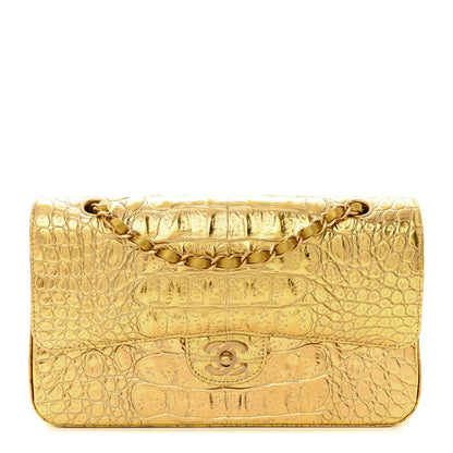 Chanel Metallic Calfskin Crocodile Embossed Cocodile Medium Double Flap Gold 1 of 12